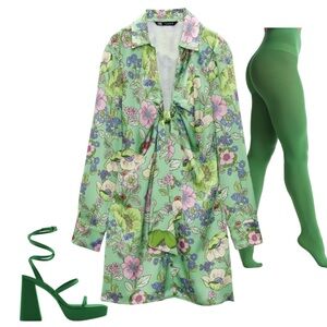 Zara Satin Effect Floral Printed Dress